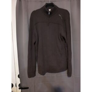 DKNY Jeans Men's Large Brown Sweater, Cable Knit Pullover, Winter Wear, 1/4 Zip